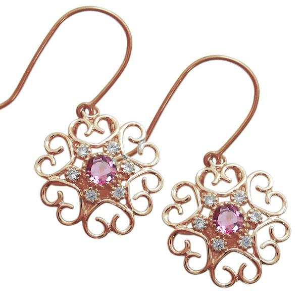 楽天市場】ピンクトルマリン ピアス ハート フックピアス 花モチーフ