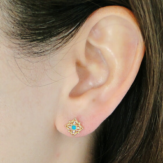 楽天市場】K18YG アンティーク トルコ石 スタッドピアス 【送料無料