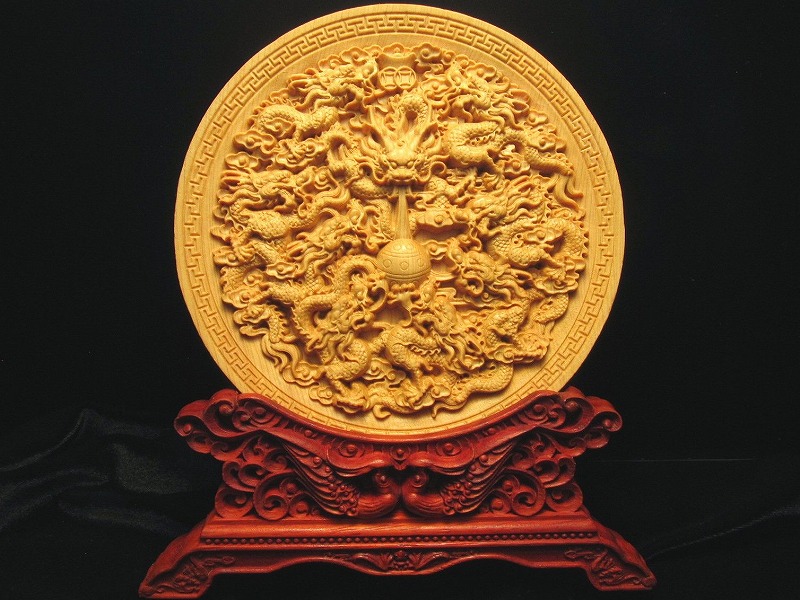 楽天市場】○【竜生九子 龍彫り 台付き お皿型置物】直径約142mm 5A