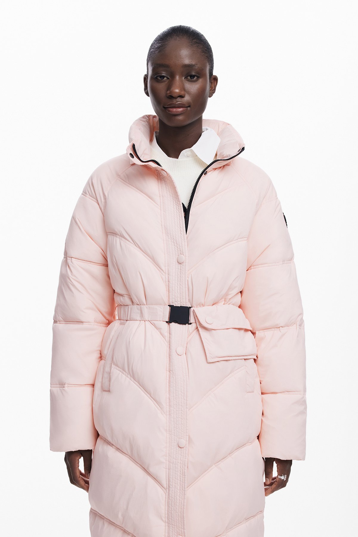 Desigual｜ベルト付き ロング丈 中綿コート ライトピンク | Rakuten
