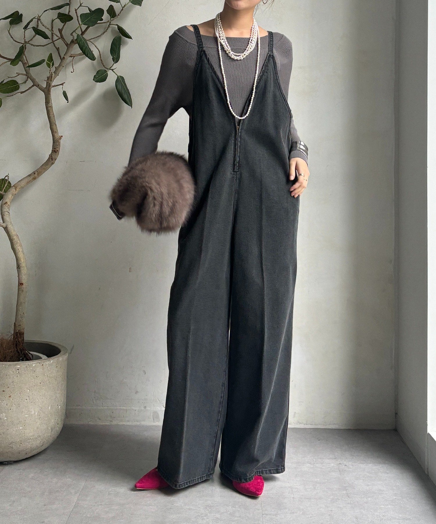 DOUDOU｜細紐デニムフロントジップサロペット | Rakuten Fashion(楽天