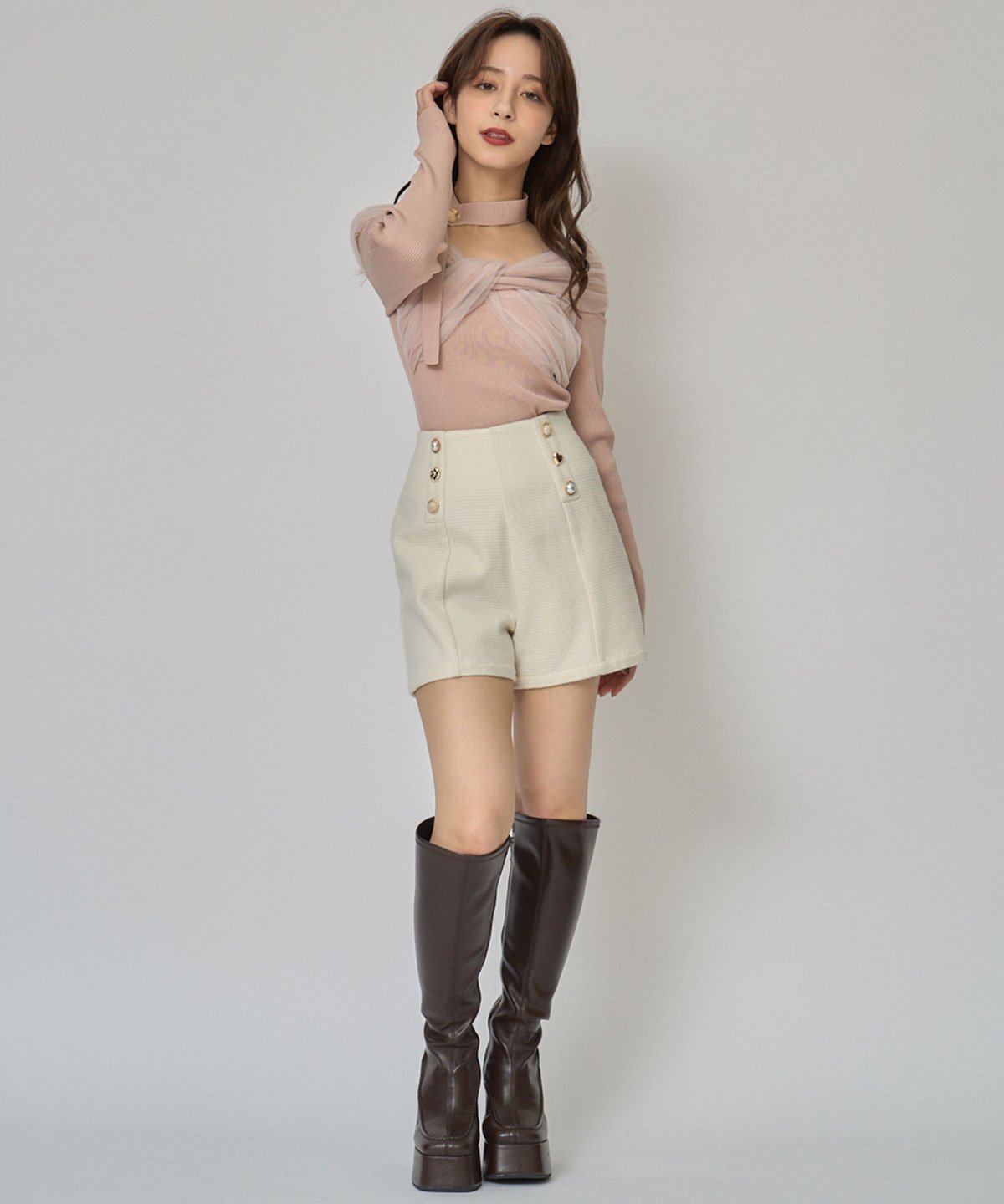 REDYAZEL｜チョーカークロスチュールニットトップス | Rakuten Fashion