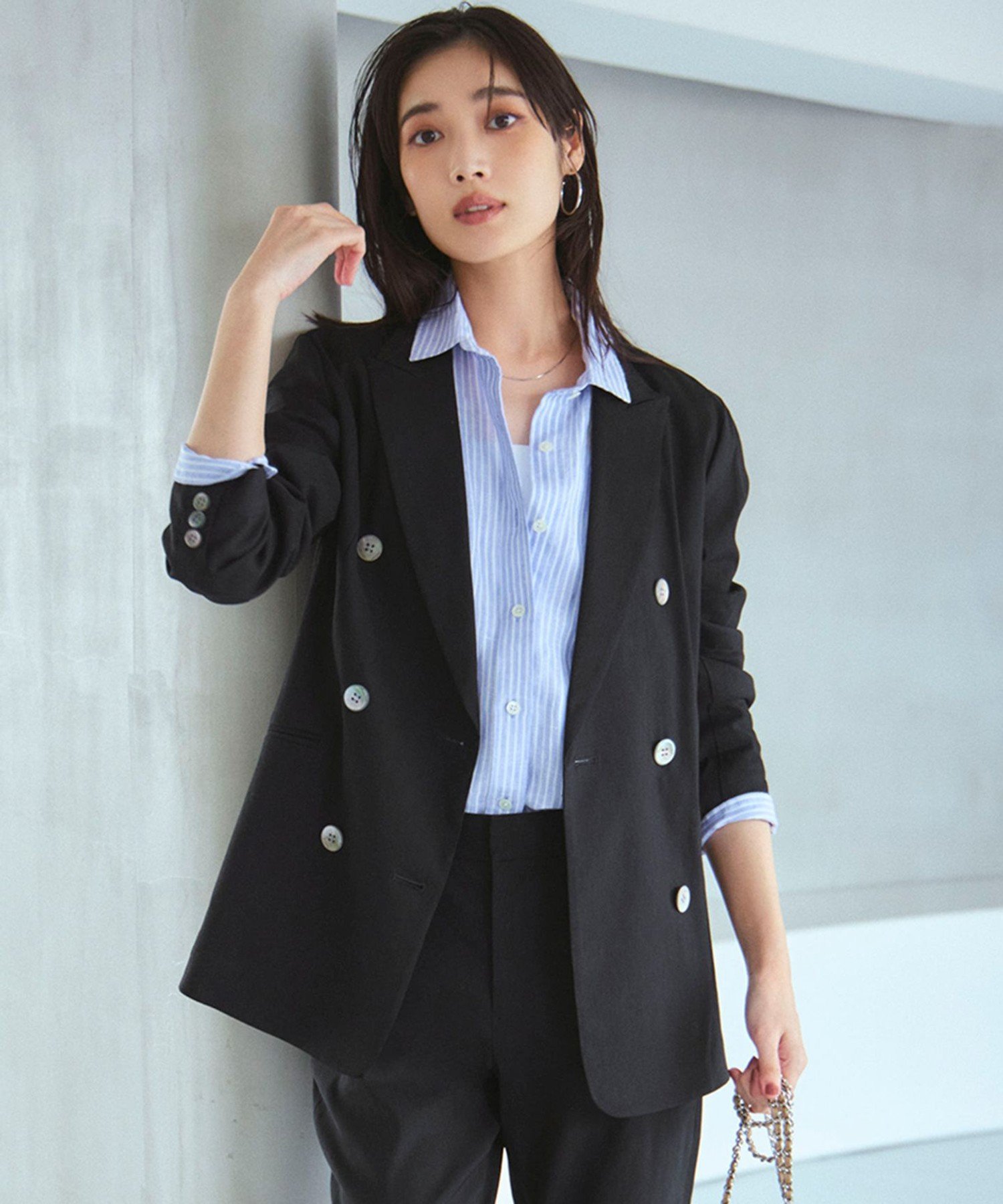 23区｜【洗える】リネンレーヨンストレッチ ダブル ジャケット