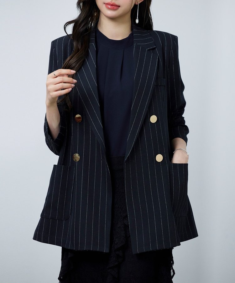 SAISON DE PAPILLON｜金ボタン テーラードジャケット ピンストライプ