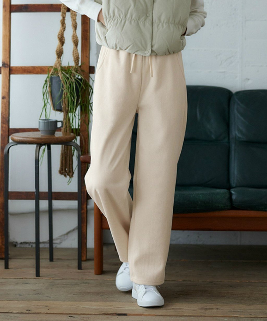 Galerie 1896 by GUNZE｜【ワイド・裏起毛】リブ柄カジュアルパンツ