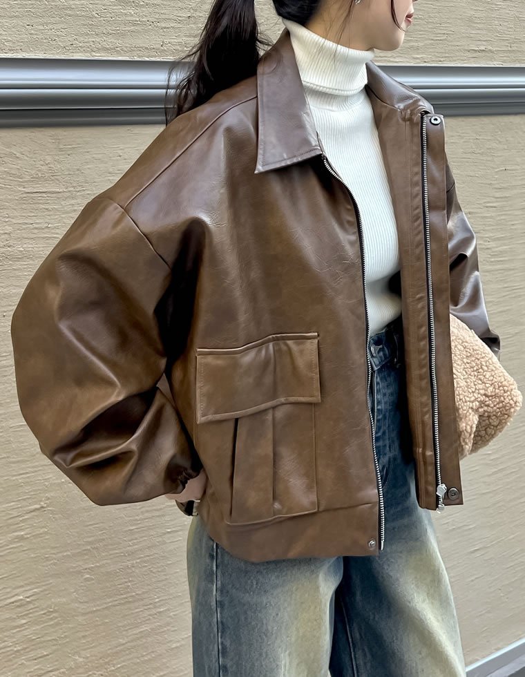 Re:EDIT｜フェイクレザージップブルゾン | Rakuten Fashion(楽天