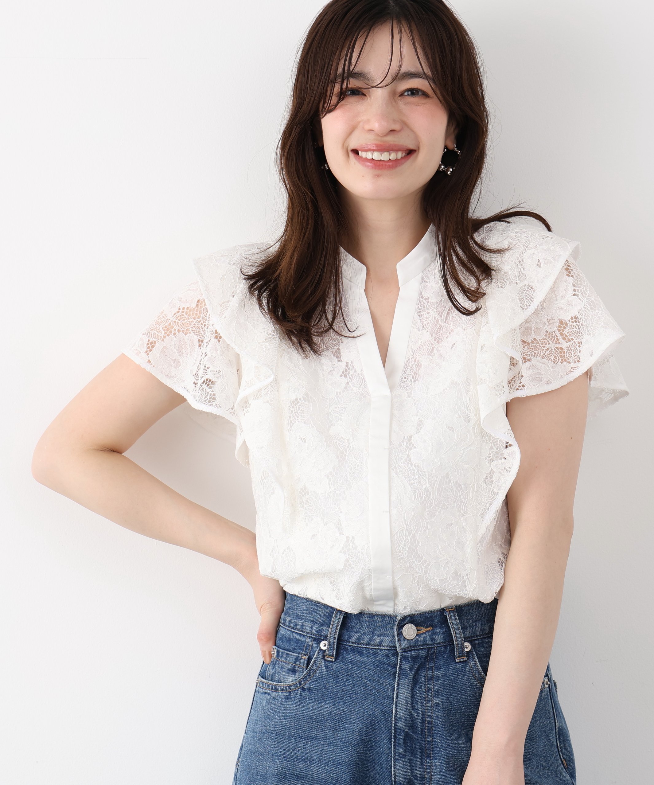 PINKY&DIANNE｜フラワーレースコンビブラウス | Rakuten Fashion(楽天