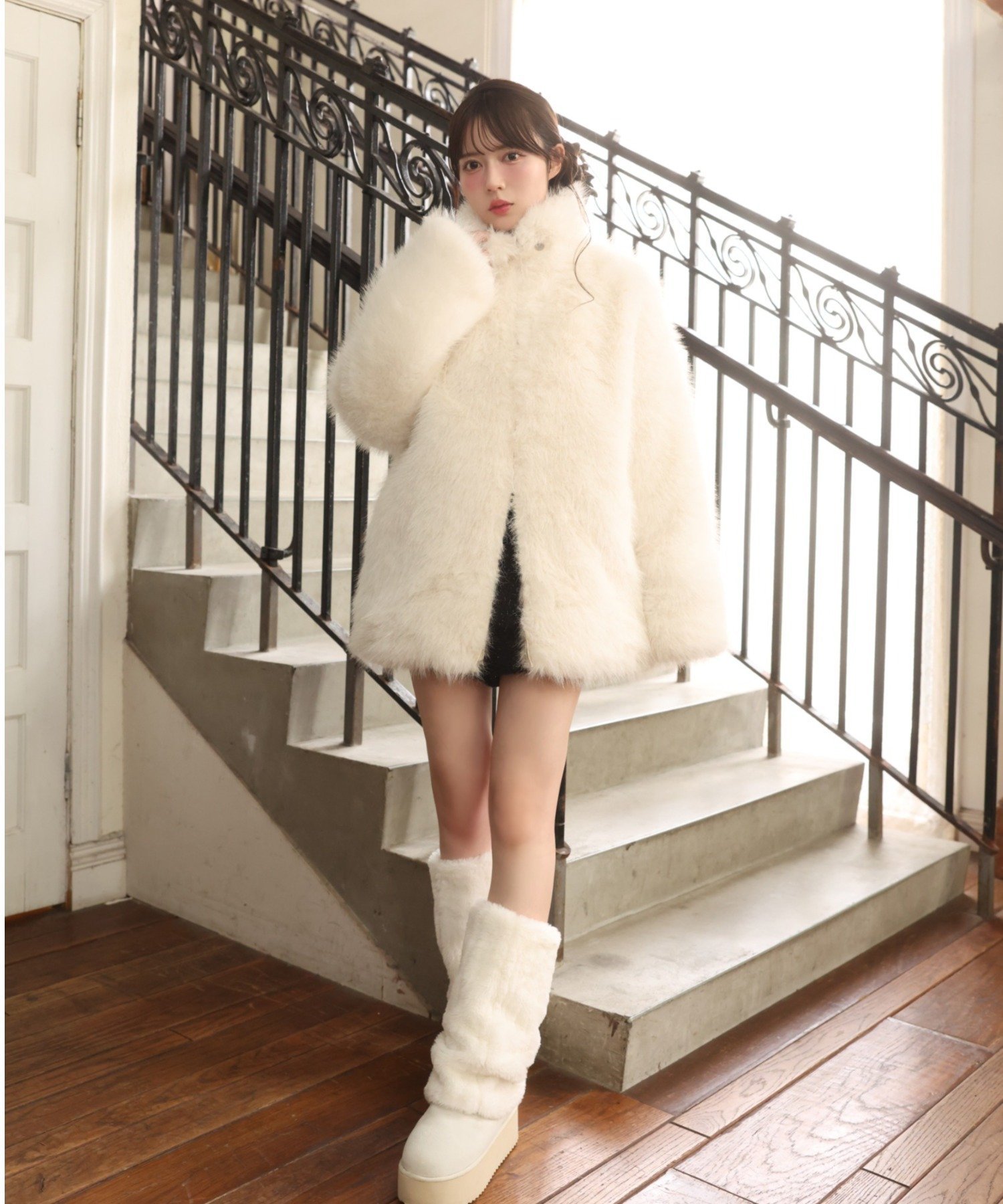 one after another NICE CLAUP｜ミドルフェイクファージャケット