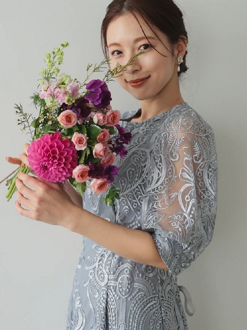 PREFERIR｜刺繍レースバックリボン結婚式パーティードレス | Rakuten