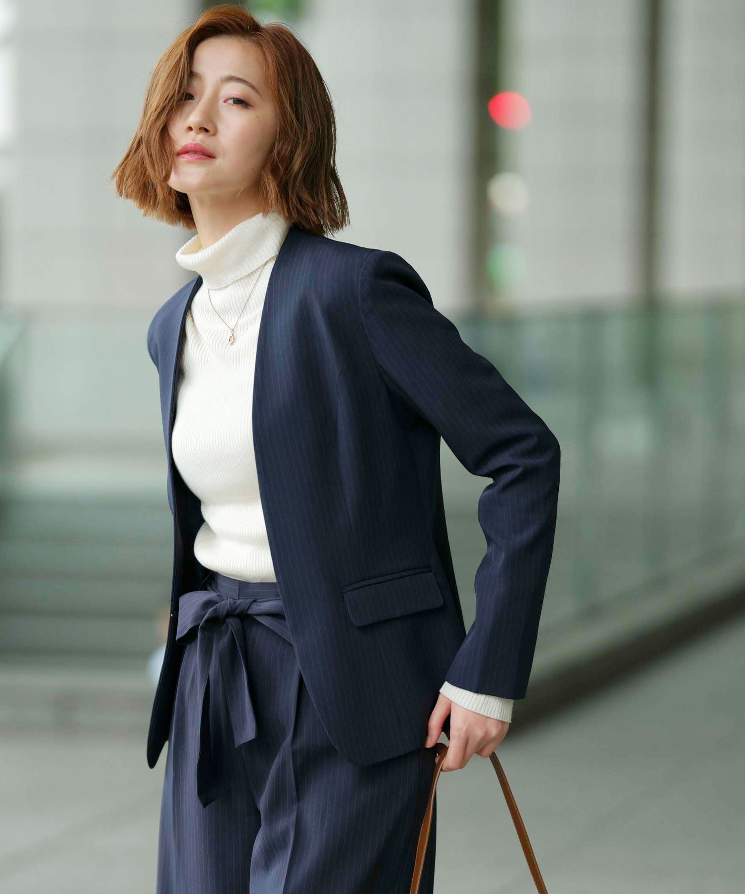 GeeRA｜【2点セットアップ】洗えるノーカラーワイドパンツスーツ