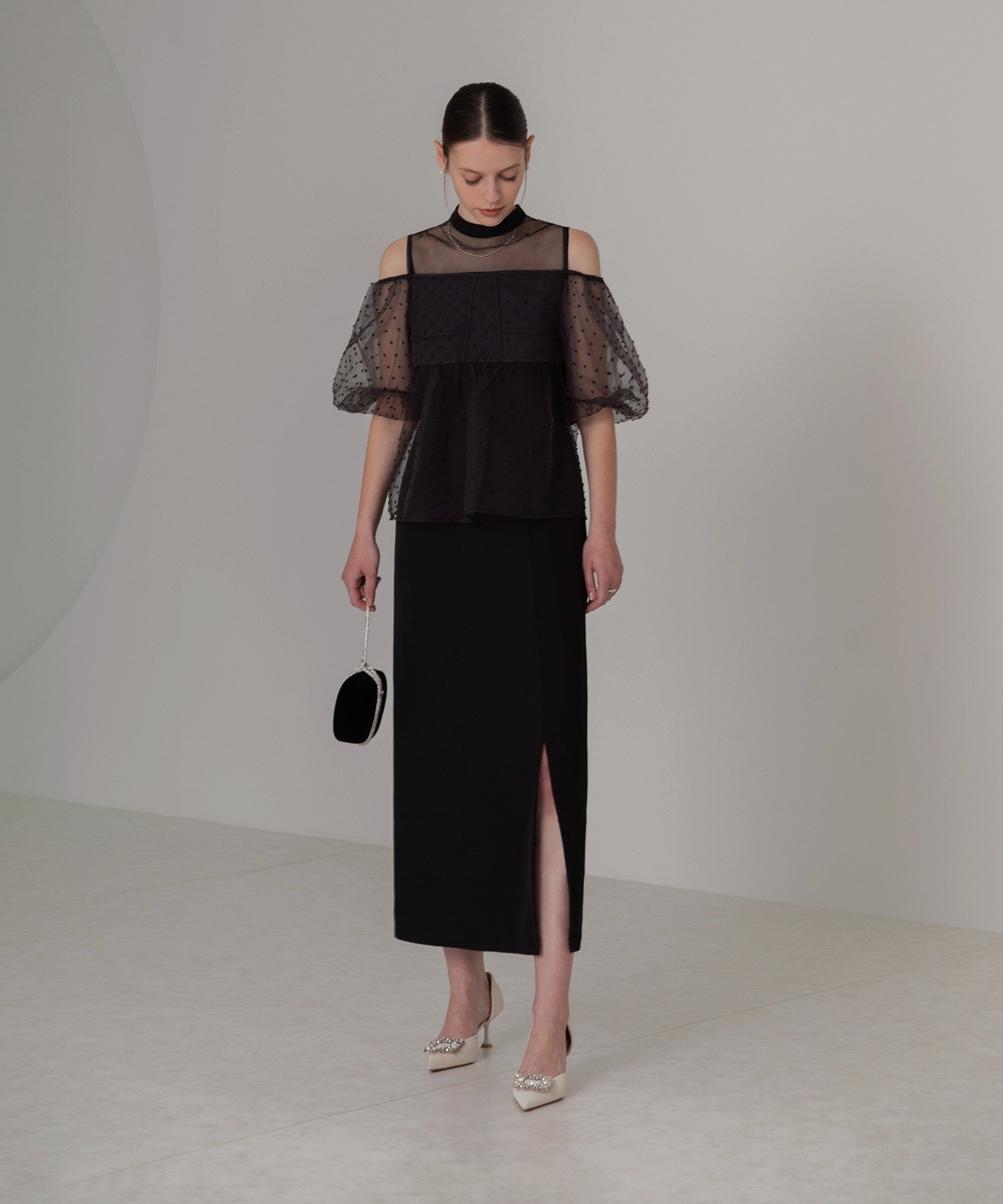 Leja｜LEJA-レースドットビスチェセットアップIラインワンピースドレス