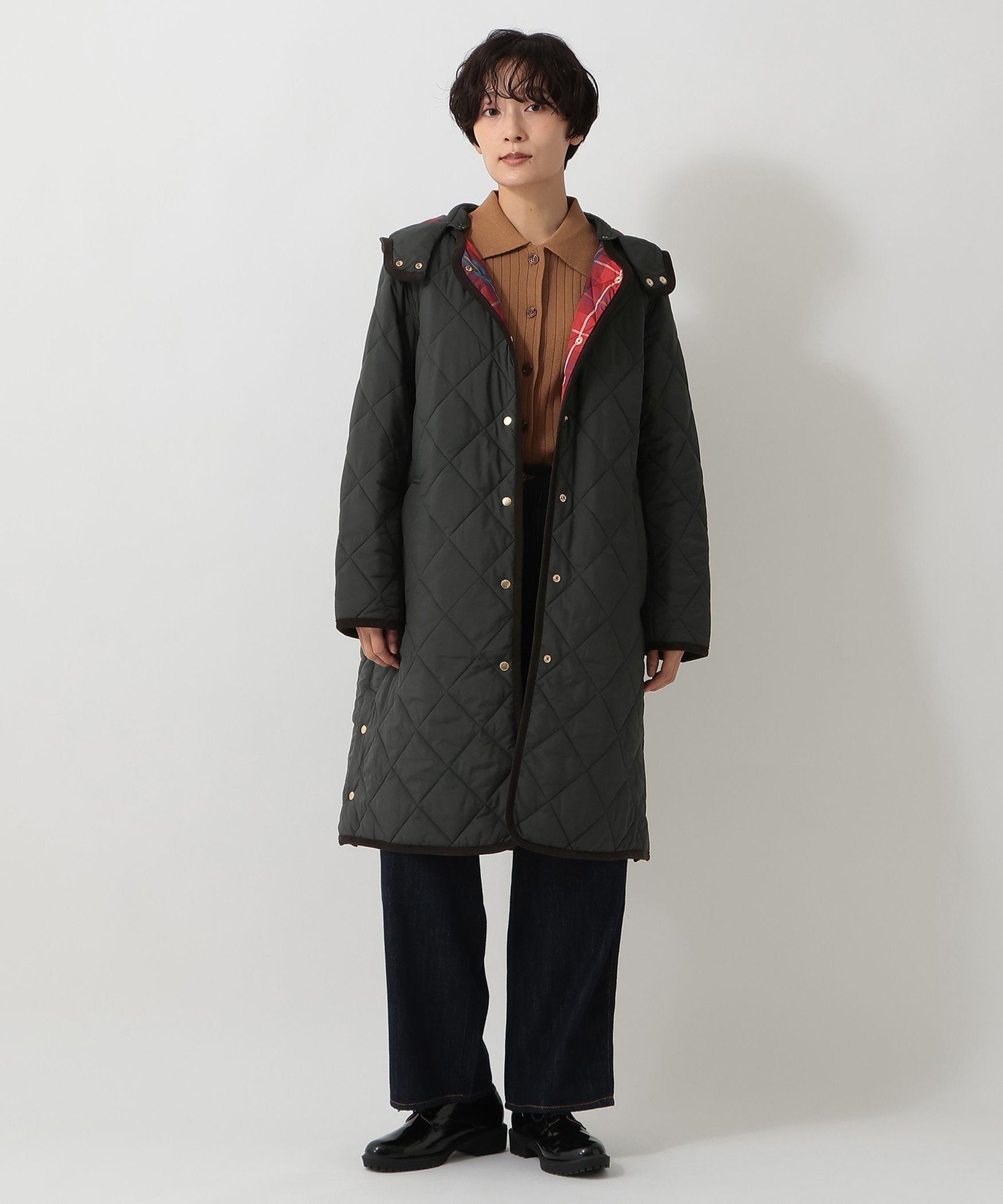 Afternoon Tea LIVING｜タータンチェック柄フード付きキルトロング