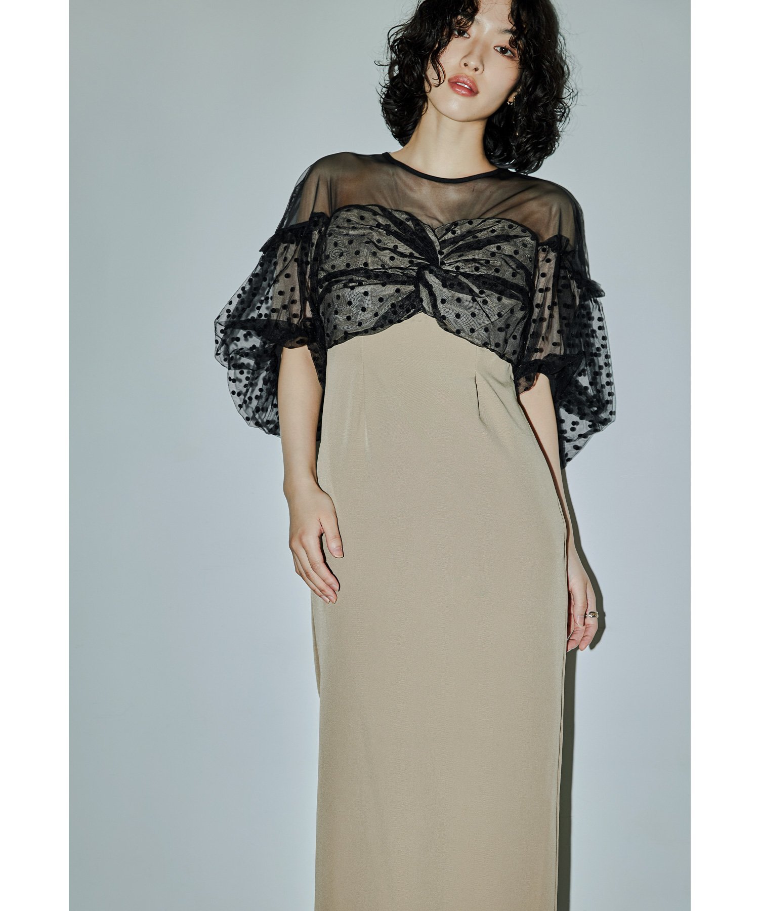 bflat｜フロッキードットワンピース パーティードレス オケージョン