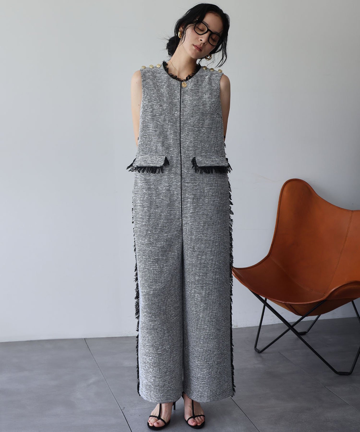 RIVER FIELD & Co.｜ツイード モノトーン フリンジ Iライン