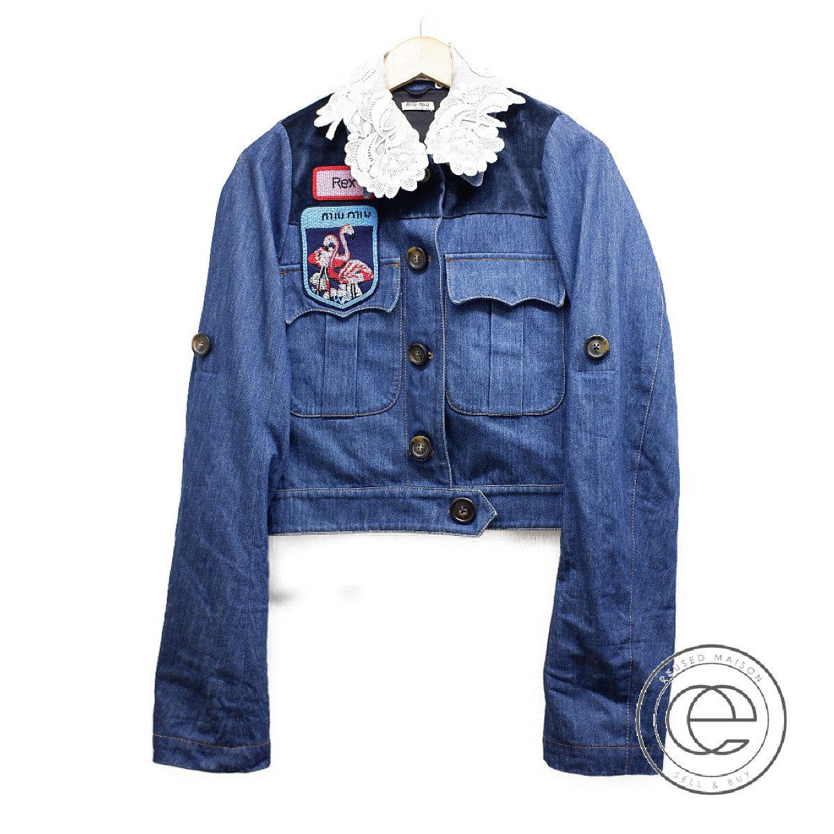 楽天市場】MIUMIU ミュウミュウ GWB024 レース付襟 ビーズワッペン付