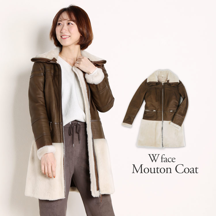楽天市場】【40%offクーポン】ムートン コート Wフェイス ファー