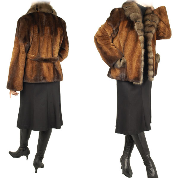 楽天市場】シェアードミンク ジャケット ロシアンセーブル トリミング