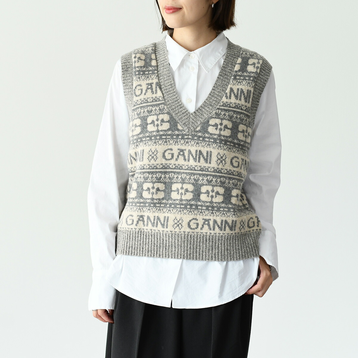 楽天市場】GANNI ガニー ベスト トップス ロゴウールミックスベスト