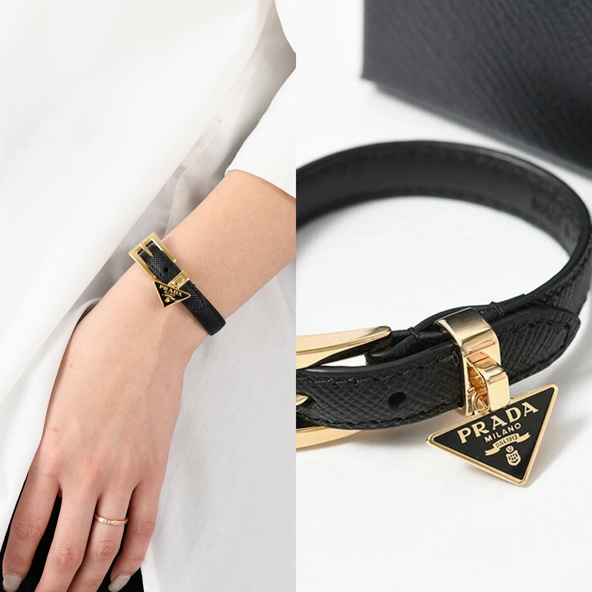 楽天市場】PRADA プラダ ブレスレット サフィアーノ レザー 三角ロゴ