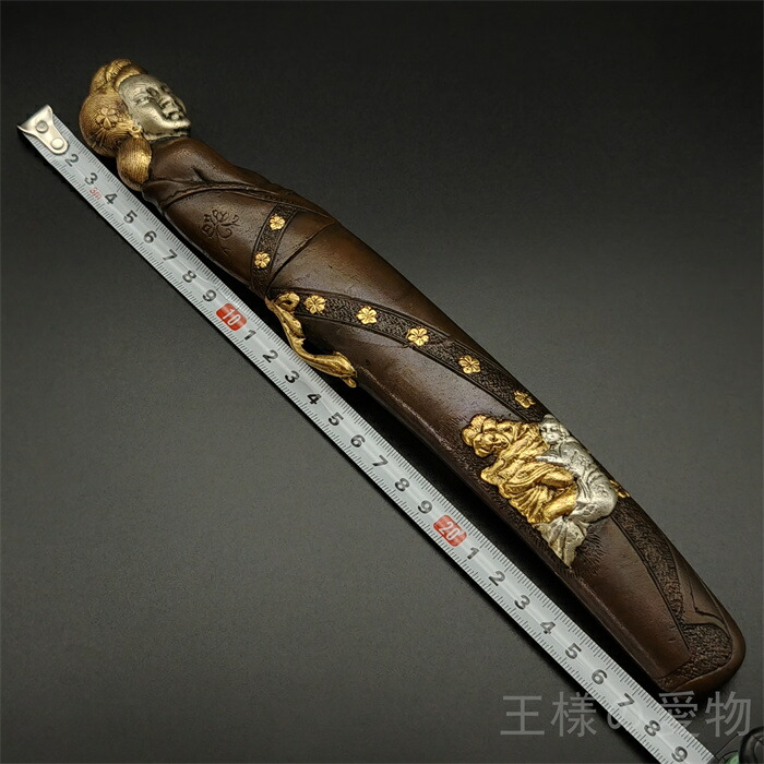 年末セール 銅製刀装具 短刀拵え 柄鞘 伊勢海老の図 金銀メッキ 金工