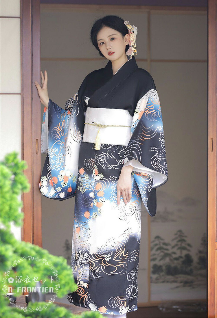 楽天市場】浴衣 黒 セット レディース 女性 ゆかた 高校生 浴衣 中学生
