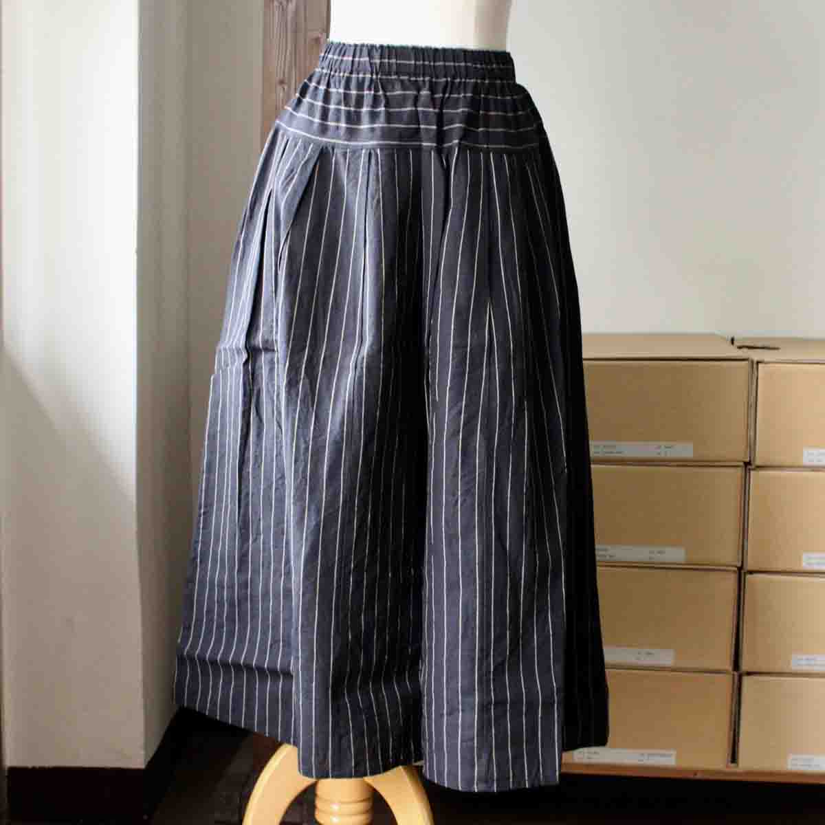 タイムセール☆ヤンマ産業 タックスカート 棒縞 ノーマル丈 会津木綿