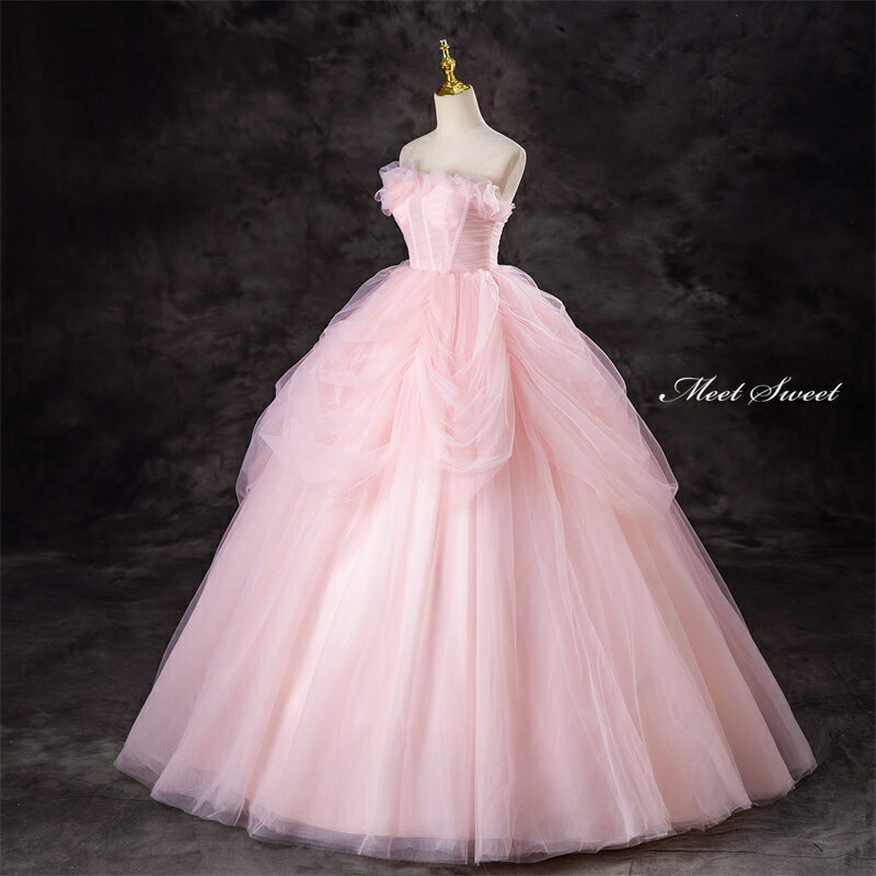 楽天市場】カラードレス 演奏会用ドレス ピンク ベアトップ チュール