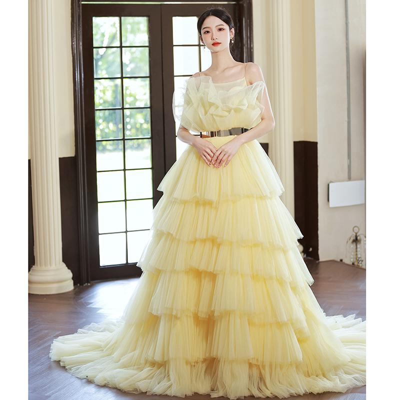 楽天市場】カラードレス ロングドレス プリンセスドレス イエロー