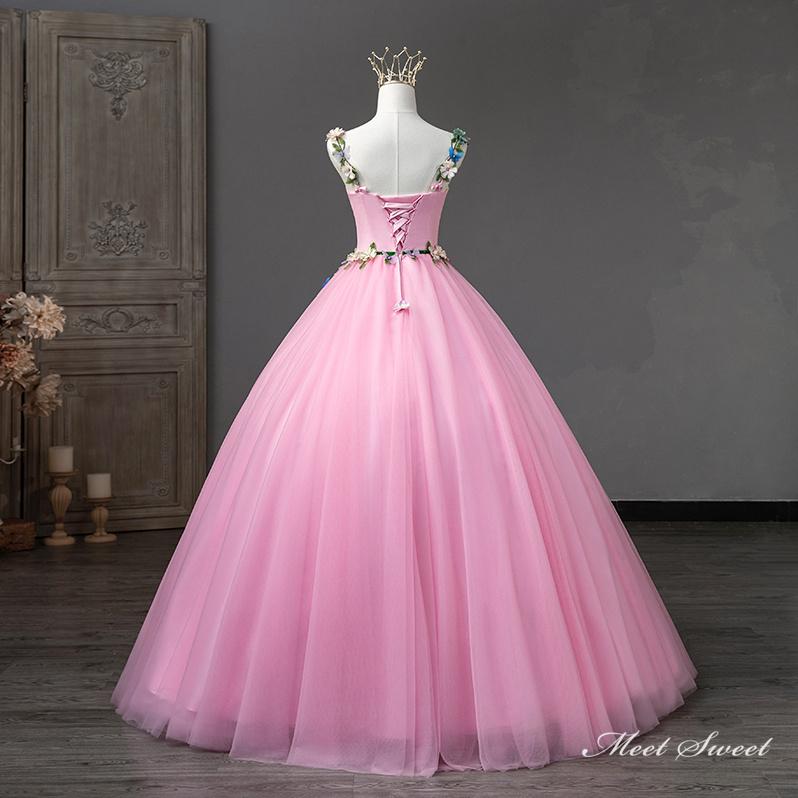 楽天市場】カラードレス 編み上げ ピンク 花柄 袖なし ロングドレス