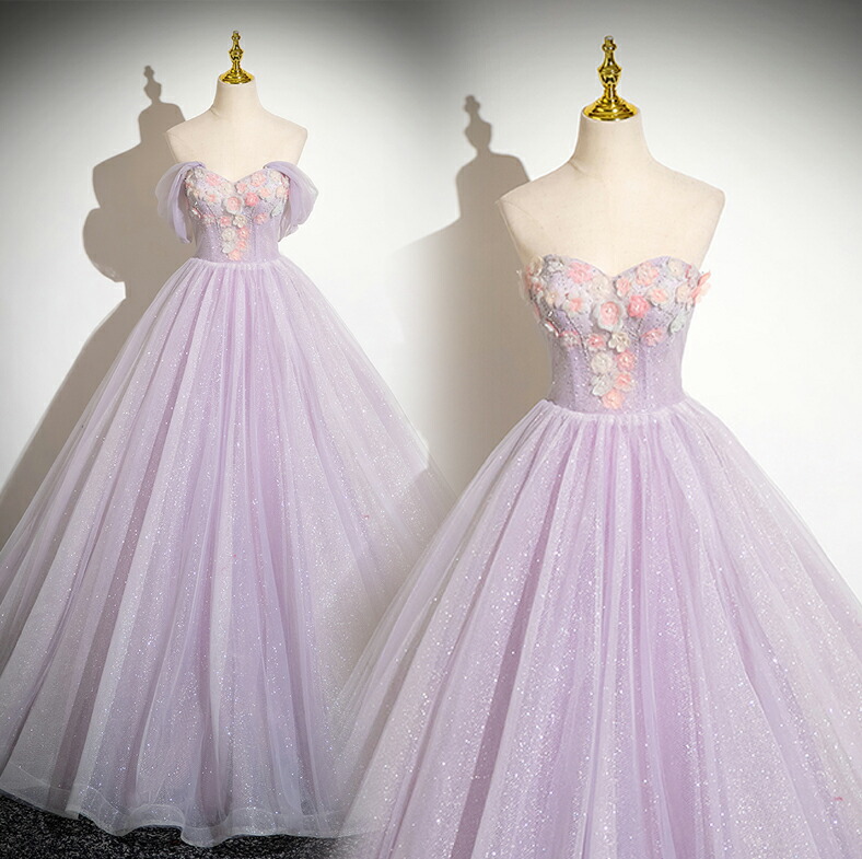 楽天市場】カラードレス 2way パープル オフショルダー 紫 Aライン