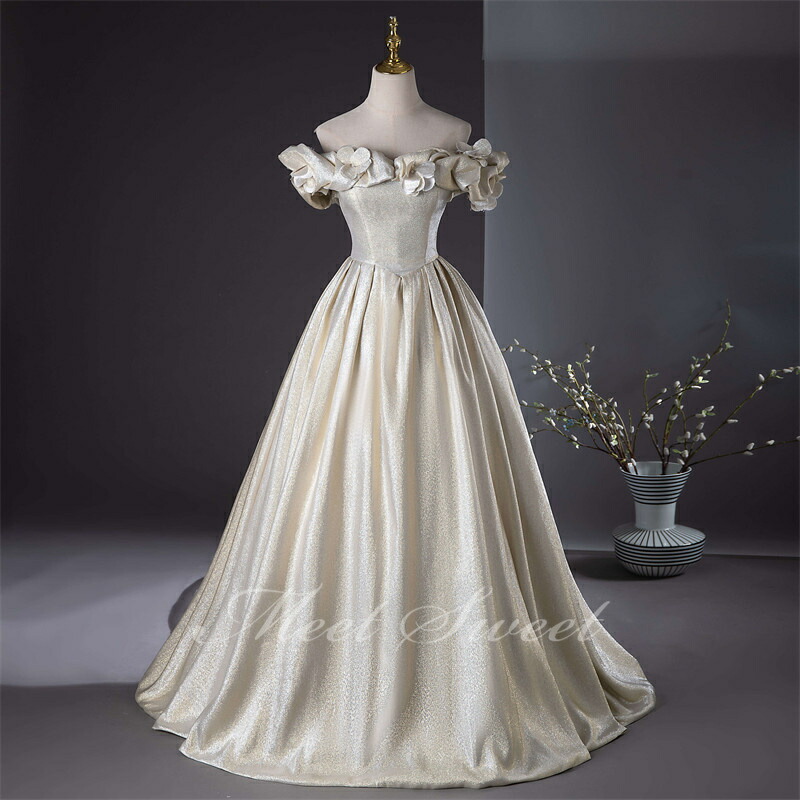 楽天市場】カラードレス プリンセスライン シャンパン オフショルダー