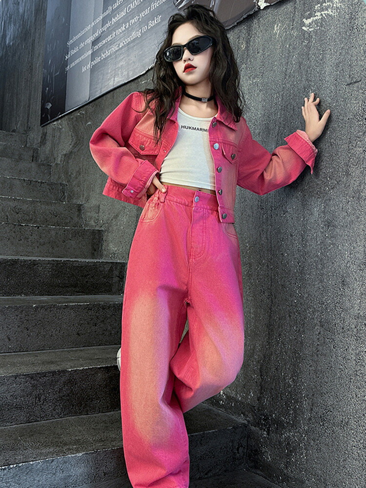 楽天市場】ピンク デニム ジャケット パンツ セットアップ 韓国