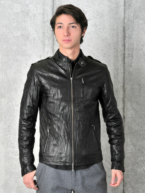 組曲 クミキョク 羊革 ラムレザー ノーカラー ジャケット 大きいサイズ