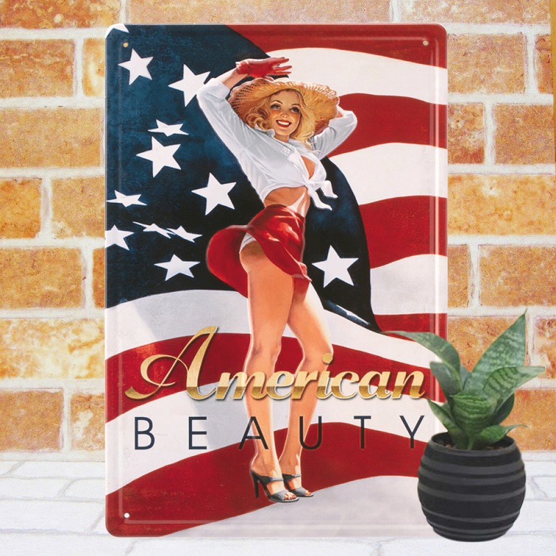 楽天市場】ブリキ看板e アメリカンビューティー セクシーガール 星条旗