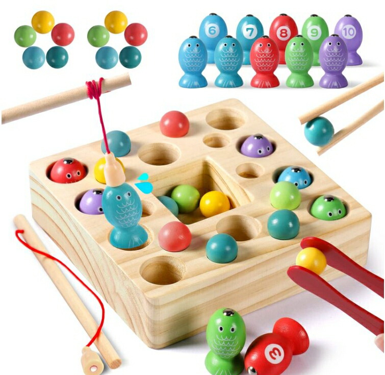 楽天市場】知育玩具 女の子 男の子 モンテッソーリ教具 3 in 1 魚釣り