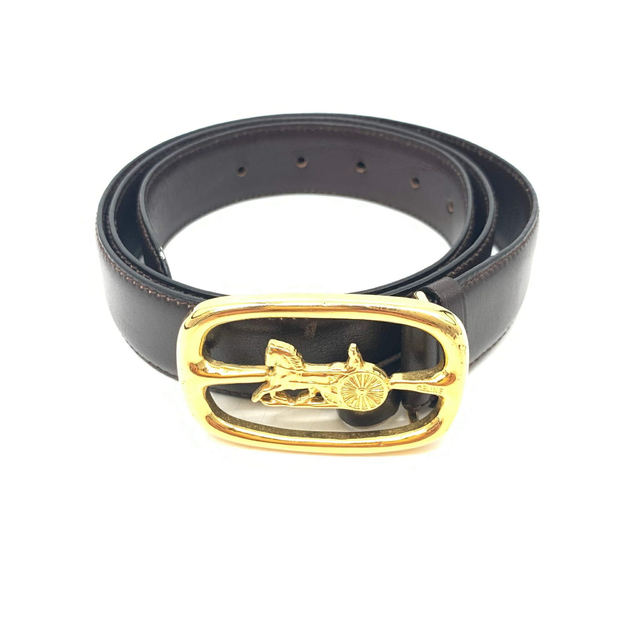 楽天市場】極美品 CELINE セリーヌ 馬車 ゴールド バックル レザー