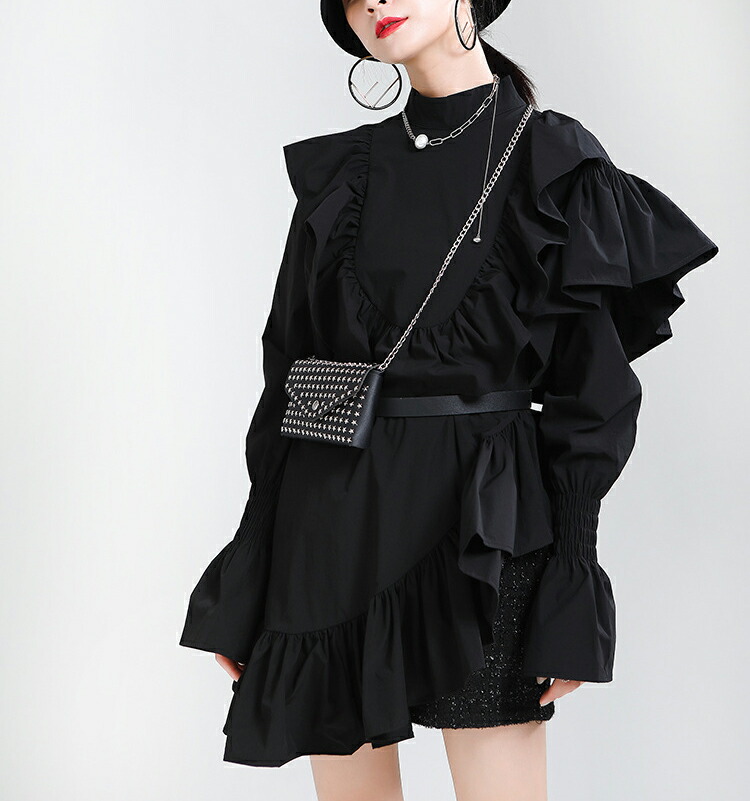 楽天市場】フリルデザインブラウス ブラウス レディース 長袖 スタンド