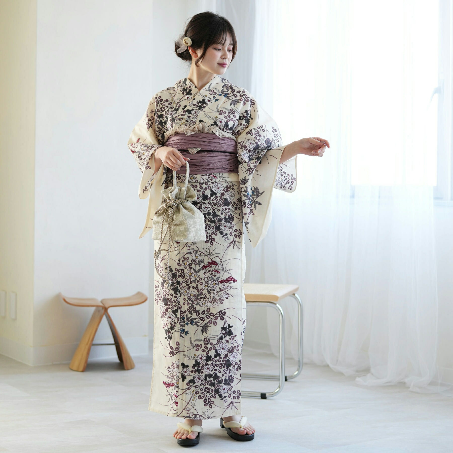 楽天市場】【utatane 高級変わり織 浴衣3点セット ベージュに薄紫の