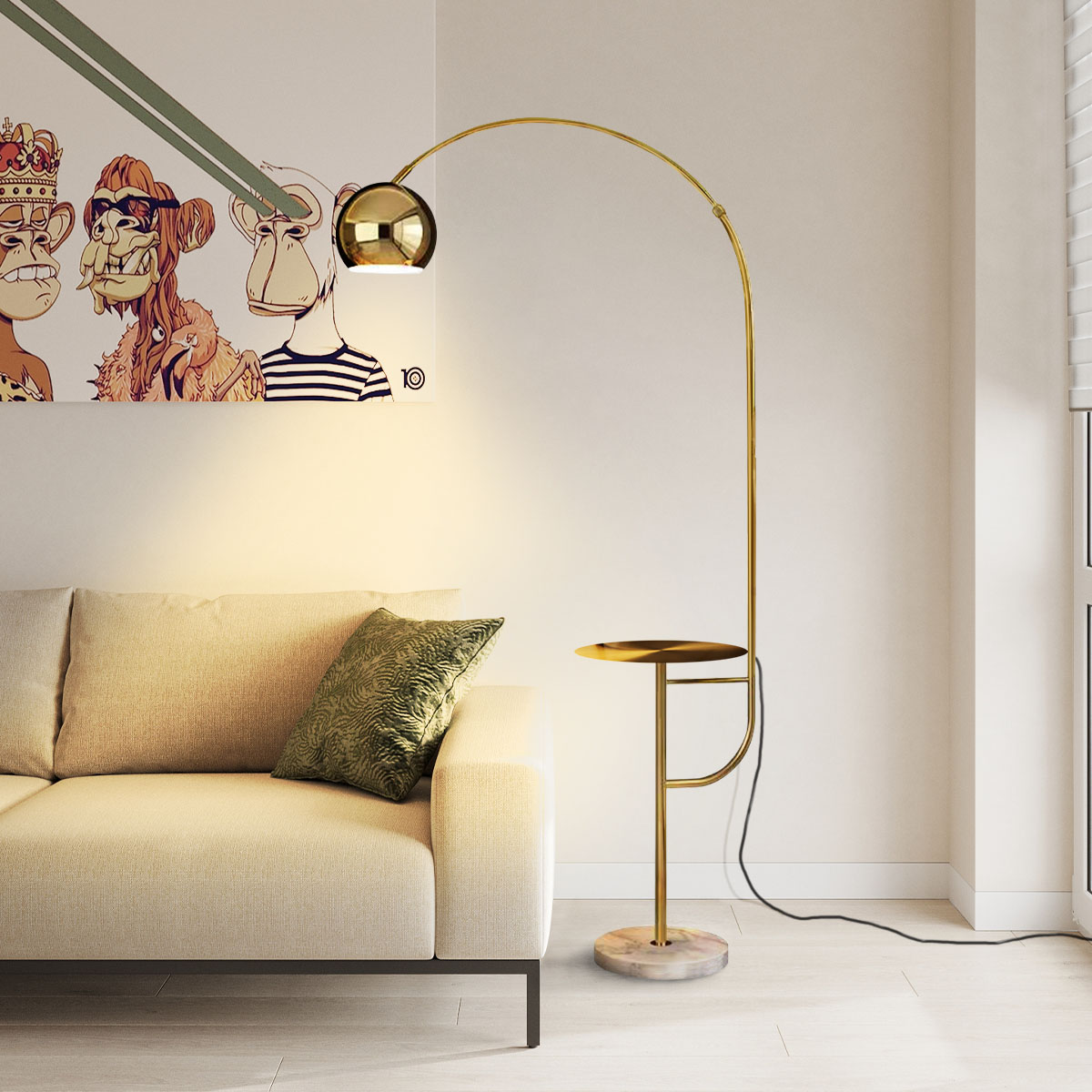 楽天市場】[ゴールド] VeroMan フロアライト テーブル一体型 サイド