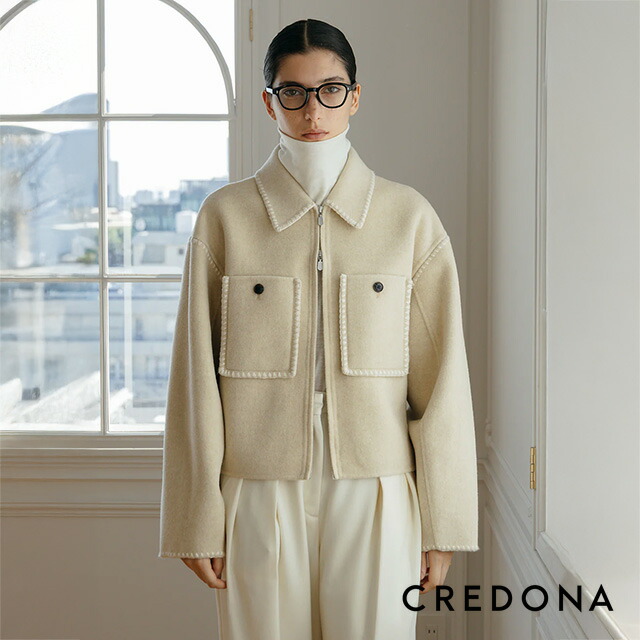 楽天市場】クレドナ CREDONA ウール エンブロイダリー ショート ジップ