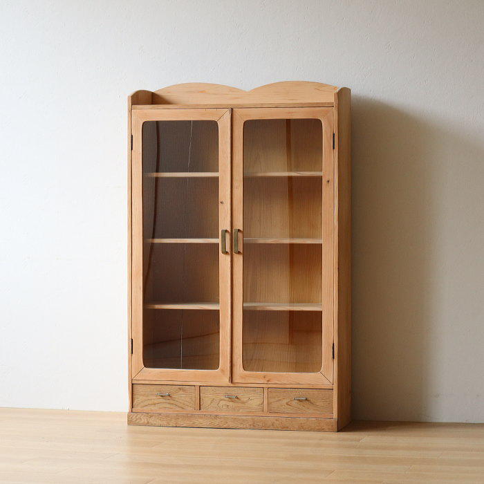 楽天市場】アンティーク ガラス開き戸 書棚 スギ 無垢材 木味 無塗装