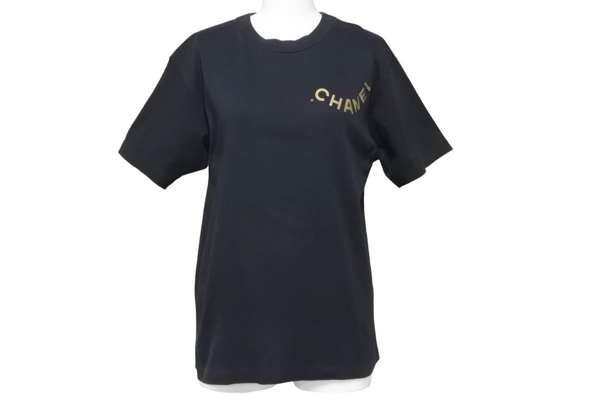 シャネル CHANEL スウェット Tシャツ ブラック ゴールド XL サイズ