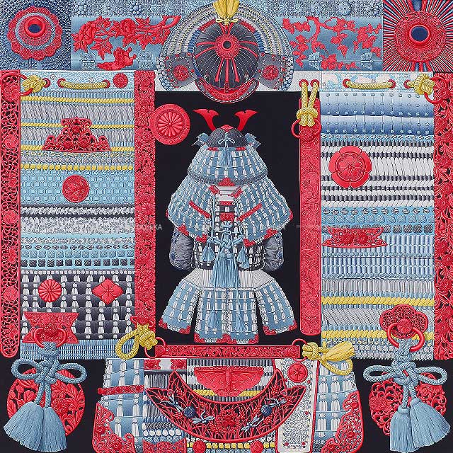 楽天市場】HERMES エルメス カレ90 侍の鎧兜 黒 (ブラック) ルージュ