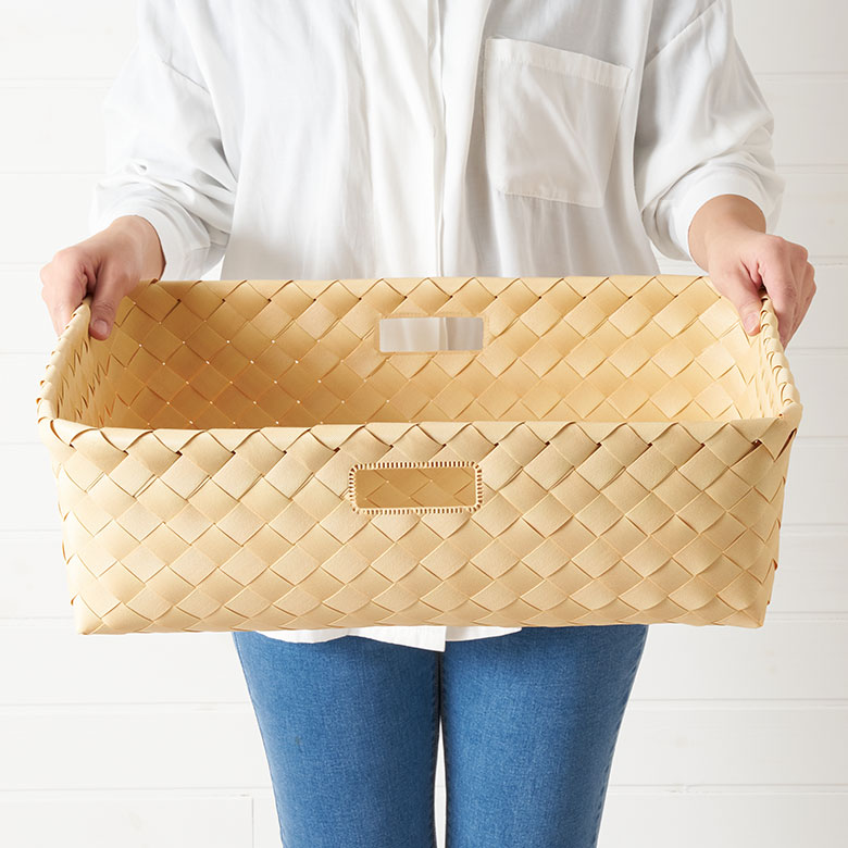 楽天市場】かご バスケット 洗える 持ち手付き フェイクシダー 白樺風