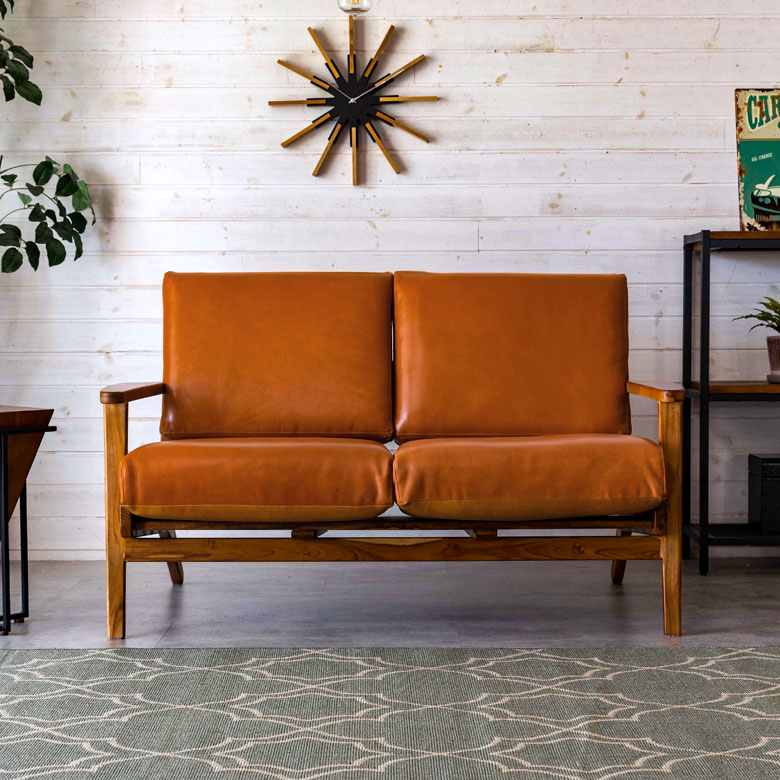 楽天市場】ソファ 2人掛け 本革 木 幅 125cm キャメル ブラウン レザー
