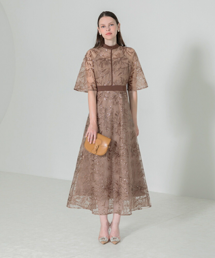 楽天市場】【LEJA】スパンコール花柄刺繍Aラインワンピースドレス