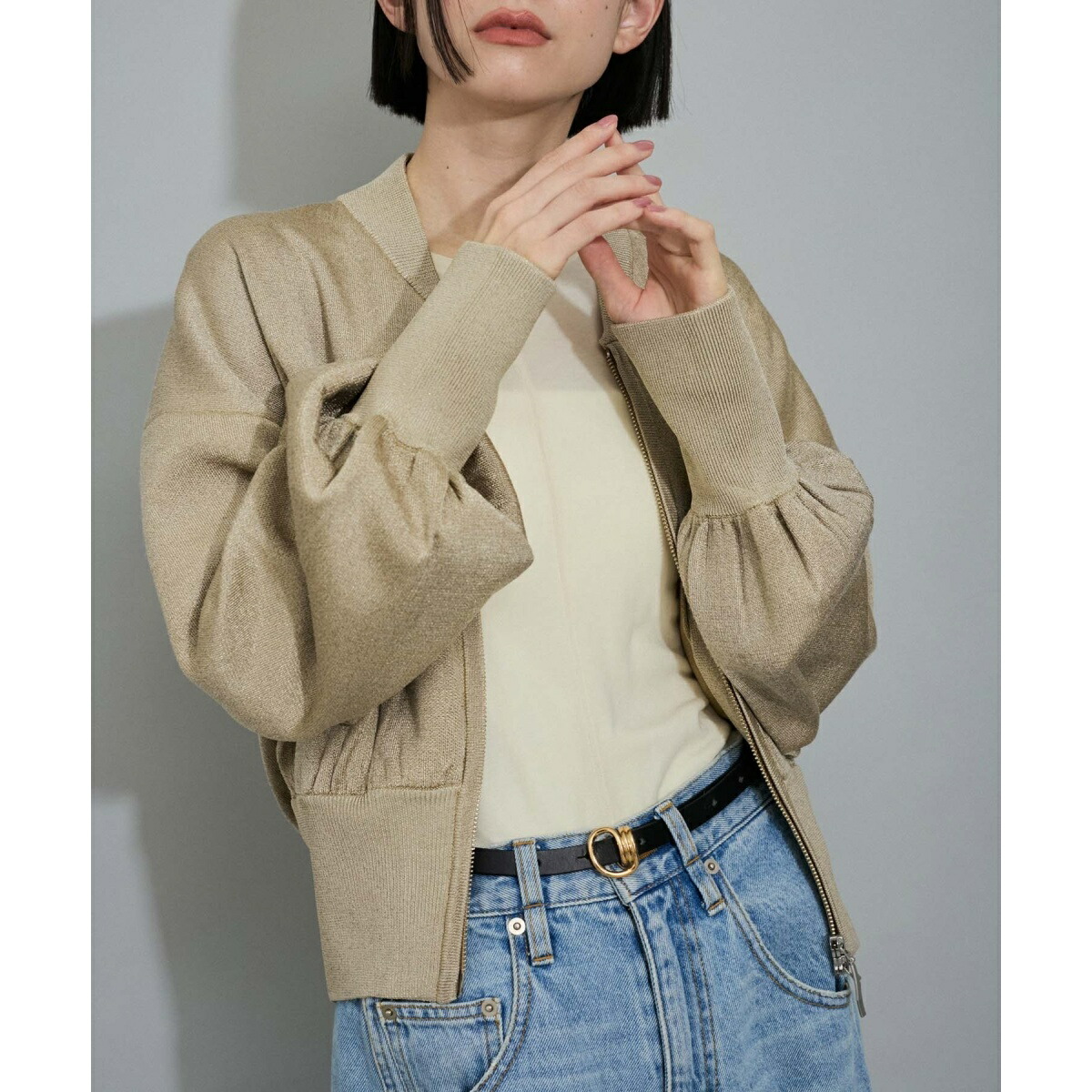 楽天市場】【WEB限定・洗える】メタルライクヤーンニットブルゾン