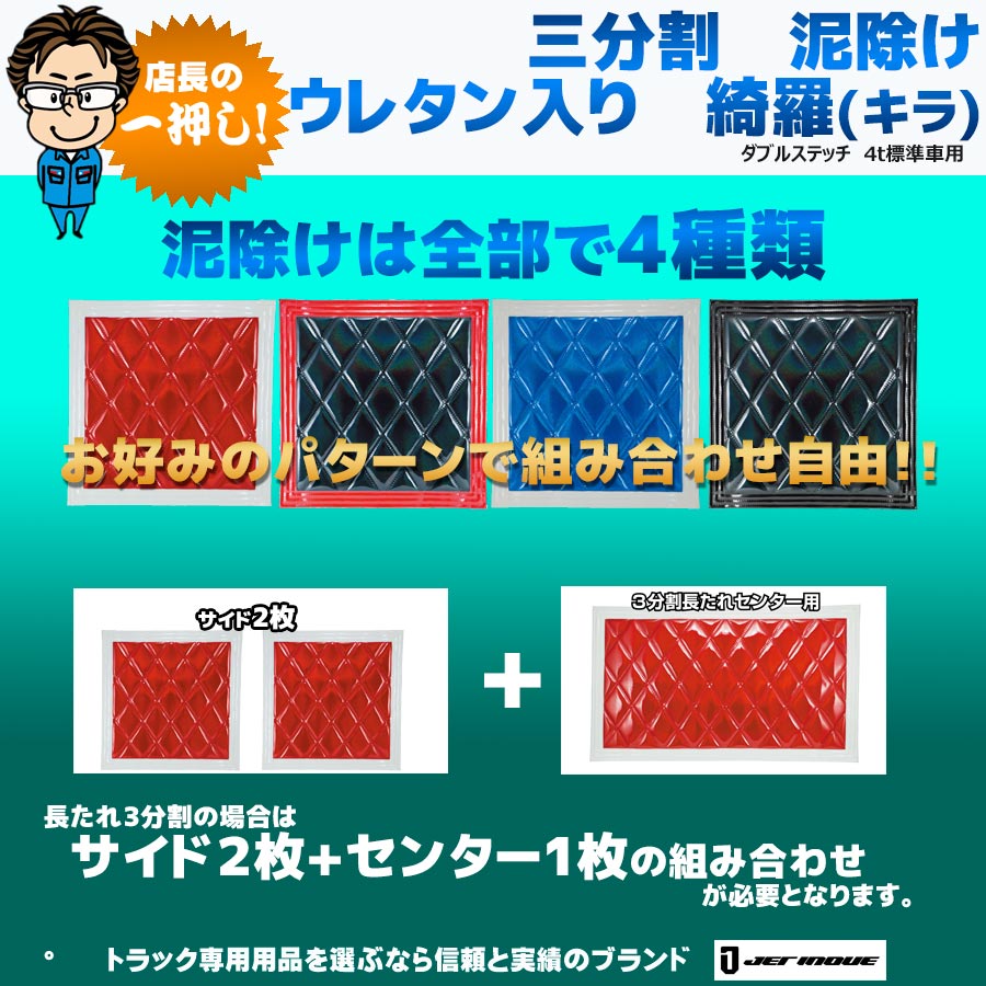 三分割 泥除け ウレタン入り 綺羅(キラ) ダブルステッチ 4t標準車用