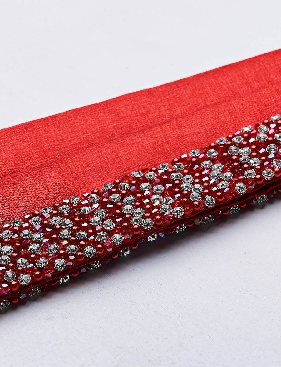 ハンド刺繍 3cm幅サテンサッシュベルト 赤 ・BT240007-WRD | ツイード