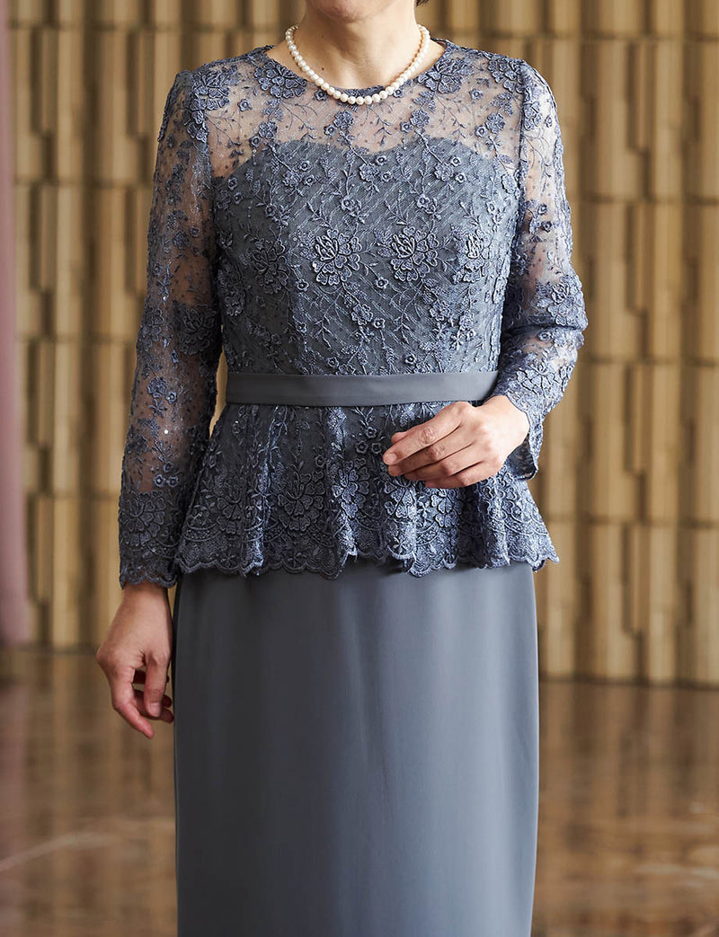 結婚式 母親ドレス グレー・マザーズドレス ペプラムデザイン MD0511